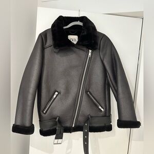 Zara black leather and fur jacket